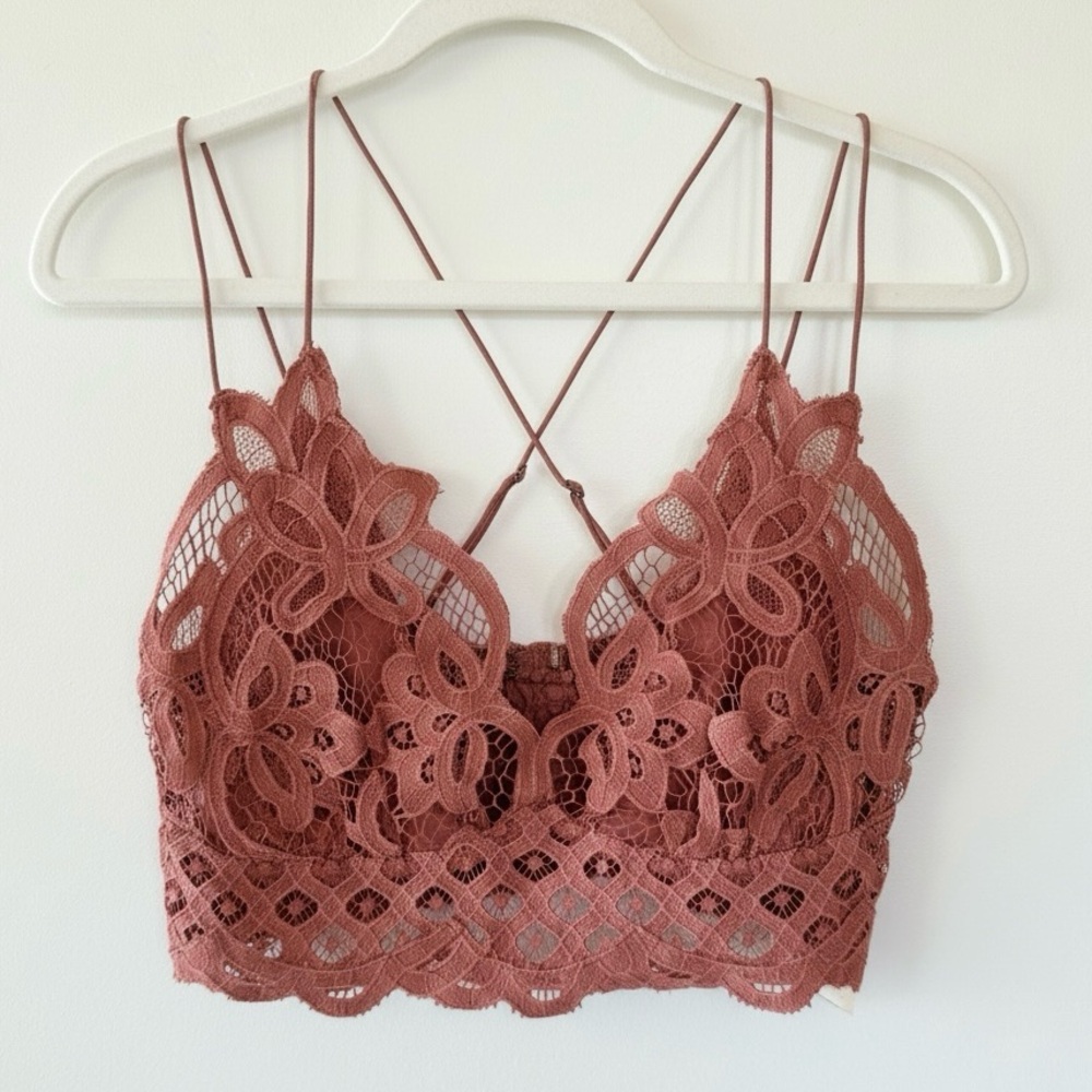 Free People FP One Adella Copper Lace Crochet Bralette Smocked Back Womens XL
